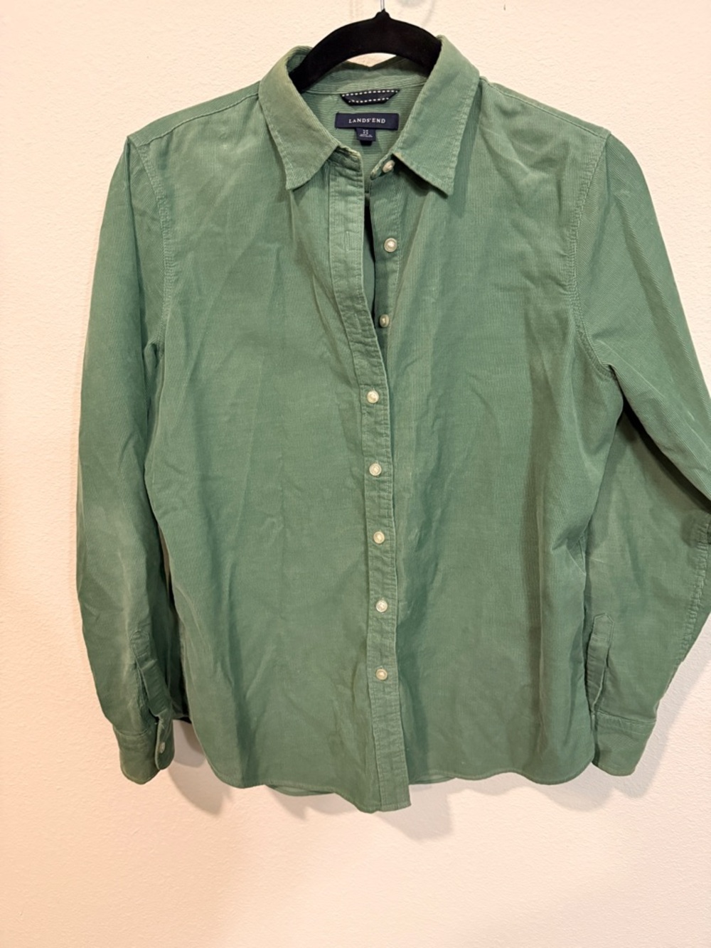 Lands' End Green Corduroy Button-Down Shirt Size Small
